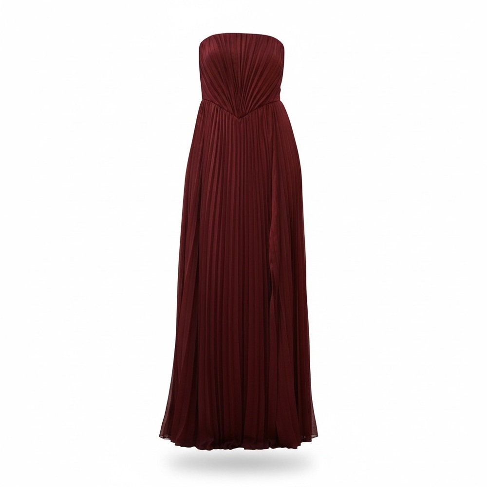 NWT AMUR Strapless Burgundy Pleated Maxi Gown Size 4 - Picture 4 of 7